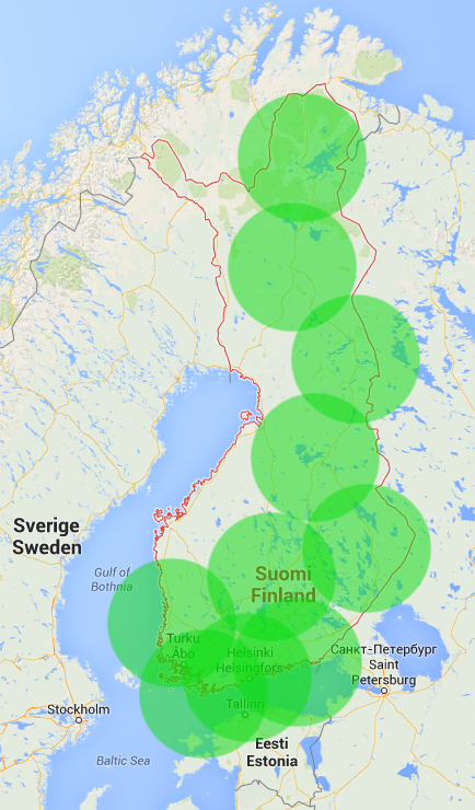 Range of 10 SAMP/T launchers with Aster 30 missiles. Source. Google maps (background)/author